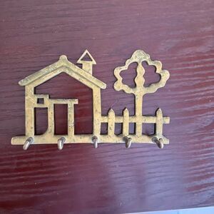 Brass House & Tree Key Rack – Vintage Wall Hanging Hooks for Entryway